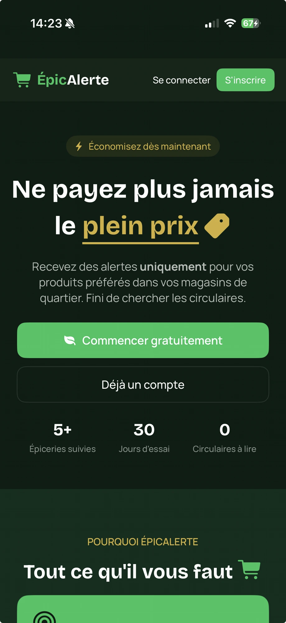 Capture d'écran de l'application ÉpicAlerte — page d'accueil